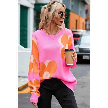 Flower Pattern Slouchy Sweater