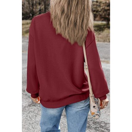 Burgundy Plain Drop Shoulder Crewneck Pullover Sweatshirt
