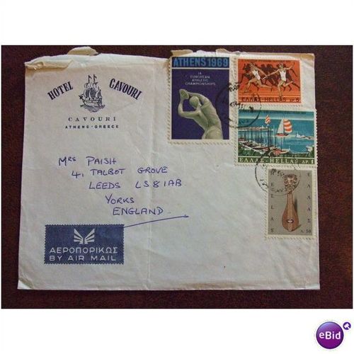 Greece 1969 European Athletic Championships stamps air mail Label Cover