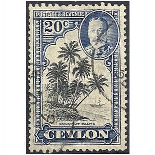 Ceylon 1936 SG374 20c Black & Grey-Blue Fine Used ..