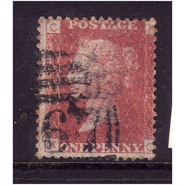 GREAT BRITAIN 1858-79 QV SG44 1d RED BROWN PLATE 129 LETTERED KC USED