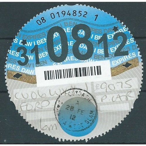 31/08/12 D.V.L.A CAR TAX DISC (6 MONTHS) (£90.75) (EBID36-633)