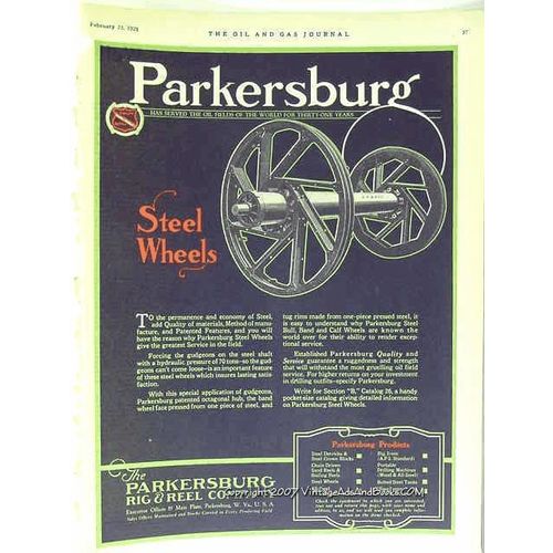 parkersburg rig reel company 1928 oil petroleum steel wheel vintage ad