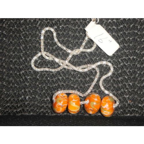 4 artisan orange & white flower hand made small hole beads on free sp necklace