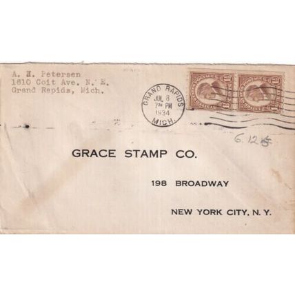 United States 1934 Grand Rapids MICH-New York NY Cover Grand Rapids cancel typed