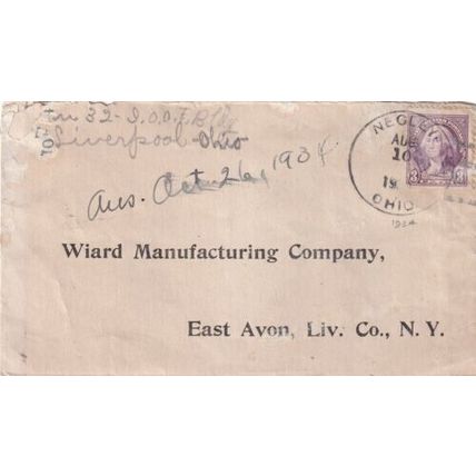 United States 1934 Negley OHIO-East Avon NY Cover Negley cancel typed