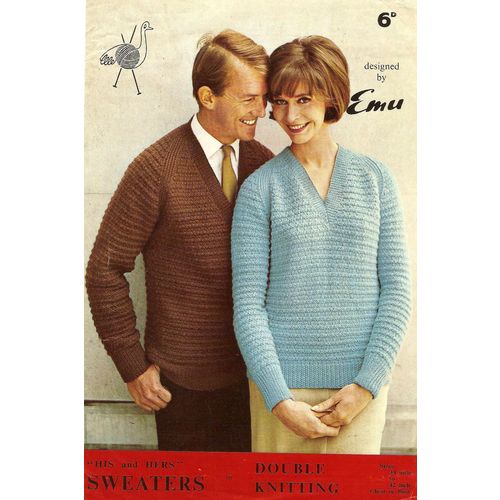 Emu Double knit his & hers sweater pattern circa 1960