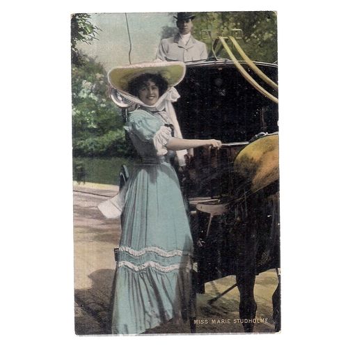 MISS MARIE STUDHOLME with Horse & Carriage used postcard c. 1905 /