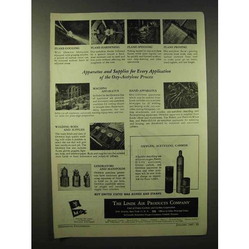 1945 Linde Air Oxy-Acetylene Process Ad - Apparatus