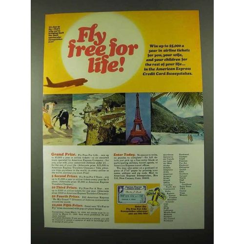 1969 American Express Card Ad - Fly Free For Life
