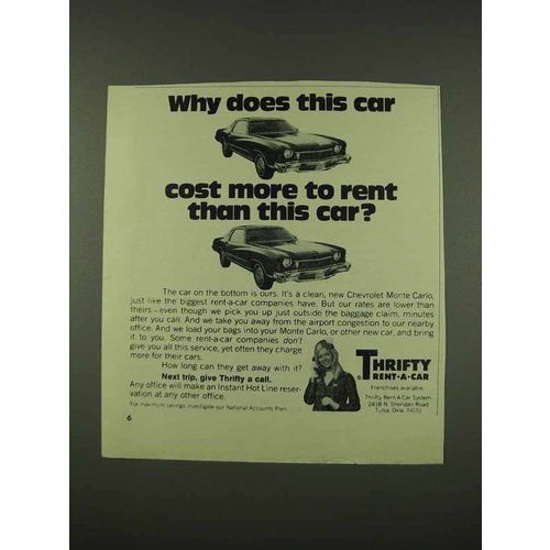 1973 Thrifty Rent-A-Car Ad - Cost More to Rent