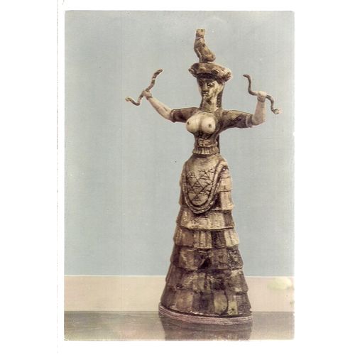 THE SMALLER GODDESS OF THE SERPENTS, HERACLION MUSEUM, GREECE unused postcard =