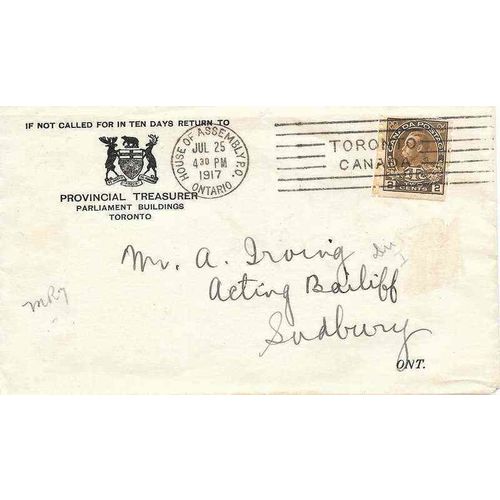 Canada Admiral #MR7 War Tax Coil Toronto Illustrated, House of Assembly cancel