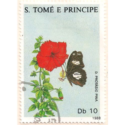 S. TOME E PRINCIPE, BUTTERFLY, D. Protasio Pina, blue 1988, Db10