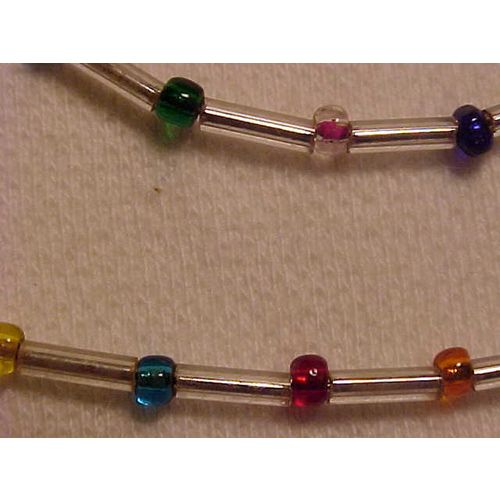 Rainbow Glass Bead Necklace Bracelet Set of 2 Multi-Color Beads Tube Beads 18"