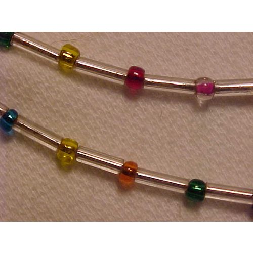 Rainbow Glass Bead Necklace Bracelet Set of 2 Multi-Color Beads Tube Beads 18"