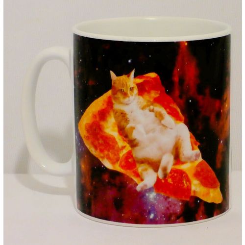 Fat Cat Space Pizza Mug Can Personalise Funny Animal Lover Decks Galaxy Cup Gift