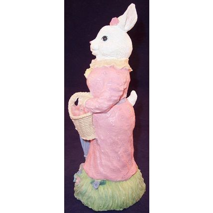 Heavy Resin Girl Female Bunny Rabbit in Pink Dress with Carrots Easter Figurine