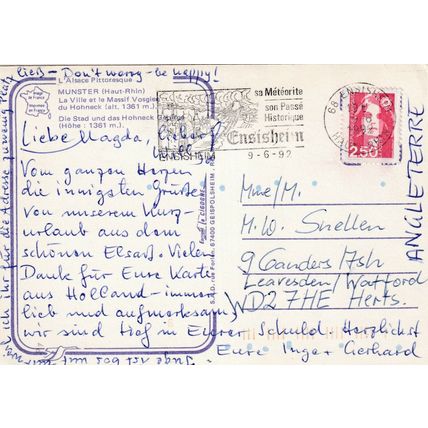 Munster Le Ville France Postcard posted 1992 VGC