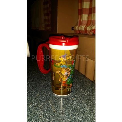 DISNEYLAND HAPPY HOLIDAY CHRISTMAS THEMED TRAVEL MUG CUP W LID~NEW~SNOW WHITE