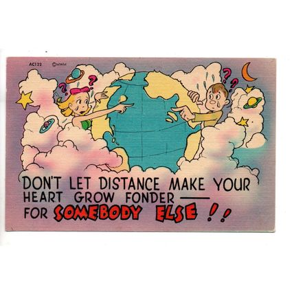 VINTAGE LINEN AMERICAN HUMOUR POSTCARD BOY AND GIRL CLOUDS THEME (3846)