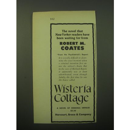 1948 Harcourt, Brace & Company Book Ad - Wisteria Cottage by Robert M. Coates