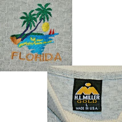 H.L. Miller Gold Men's Knit Pullover Florida Short Sleeve Shirt Size Large