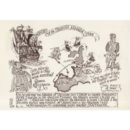 The Defeat Of The Spanish Armada Ship Queen Elizabeth I Postcard