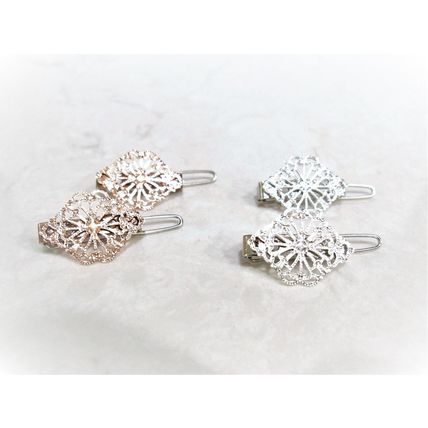 Extra tiny small silver rose gold metal filigree hair pin clip barrette (set of