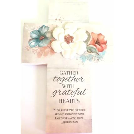 Mathew 18:20 Wall Cross Floral 27.5 CM Gift Christian Home Decor Jesus Faith