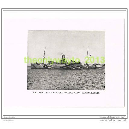 HM AUXILIARY CRUISER 'CORONADO' CAMOUFLAGED, PHOTO BOOK ILLUSTRATION c1914