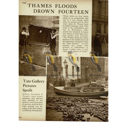 Thames Floods Drown 14 & Spoil Art in the Tate, 1928, Book Illustration, 1938