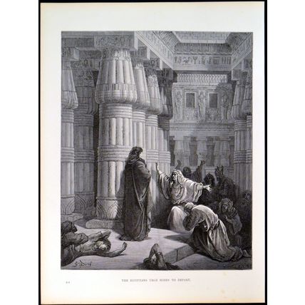 EGYPTIANS URGE MOSES TO DEPART 1885 Gustave Doré - Pannemaker ANTIQUE ENGRAVING