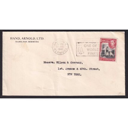 Bermuda KGVI 1941 3d Hamilton New York USA Aquarium Slogan Cover Postal History