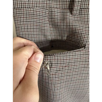 Checked High Rise Slim Wide Leg Crop Pants Brown/Grey/Navy Tones Damaged* Fabric