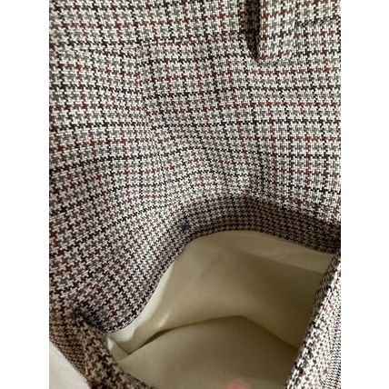 Checked High Rise Slim Wide Leg Crop Pants Brown/Grey/Navy Tones Damaged* Fabric
