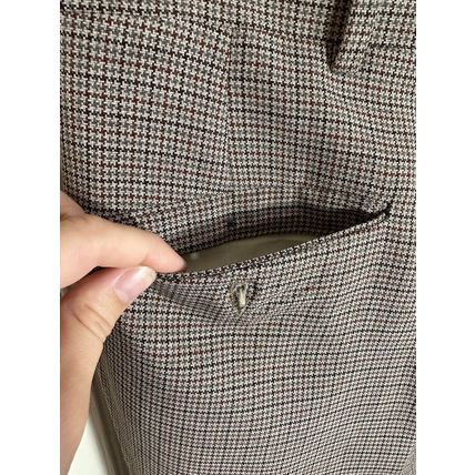 Checked High Rise Slim Wide Leg Crop Pants Brown/Grey/Navy Tones Damaged* Fabric