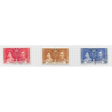 VIRGIN ISLANDS BRITISH 1937 KG6 CORONATION SET USED SG107 SG108 SG109
