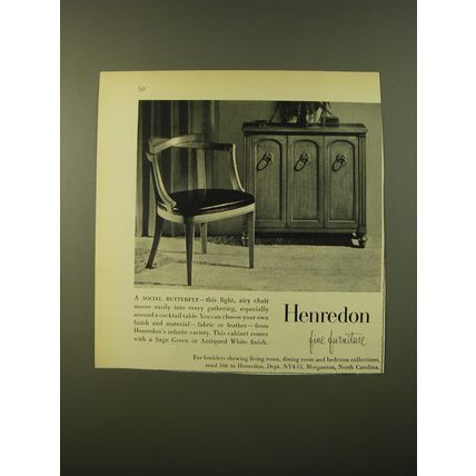1961 Henredon Chair and Cabinet Advertisement - A social butterfly