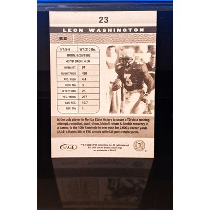 LEON WASHINGTON 2006 SAGE HIT FOOTBALL COLLEGE CARD#23