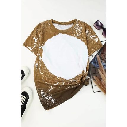 Orange Bleached Blank Crew Neck Short Sleeve Top