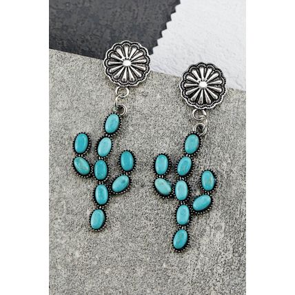 Green Western Turquoise Cactus Daisy Earring