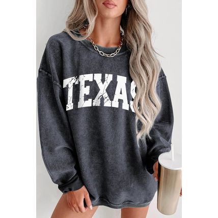 Gray TEXAS Graphic Corded Pullover Sweatshirt