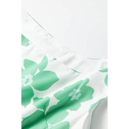 Green Flower Print Knotted Straps Square Neck Romper