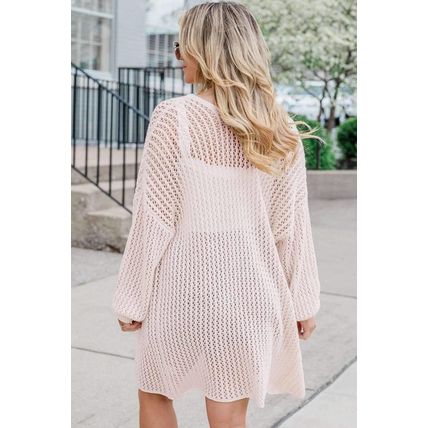 Jet Stream Hollowed Crochet Drop Shoulder Open Front Cardigan