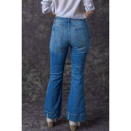 Sky Blue Sequin Rugby Football Pattern High Waist Distressed Flare Jeans