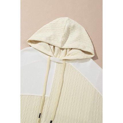 Beige Textured Patchwork Exposed Seam Plus Size Hoodie
