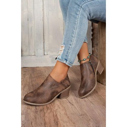 Coffee Tulip Opening Suede Ankle Boots