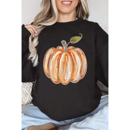 Black Thanksgiving Pumpkin Graphic Drop Shoulder Sweatshirt
