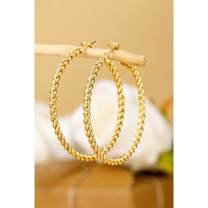 Gold Twisted Detail Plated Alloy Large Hoop Earrings